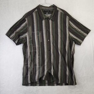 Kenneth Cole New York Mens XXL Brown Striped Cotton Button Down Shirt Geometric